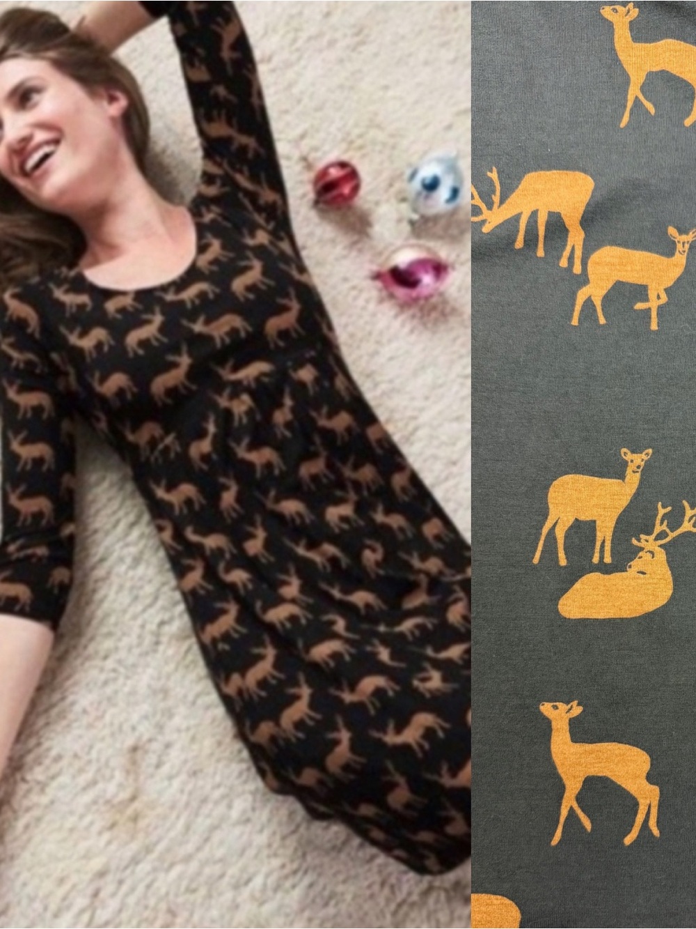 Boden Oh Deer Jersey Tunic Dress Charcoal Grey Mustard Yellow Novelty Print
